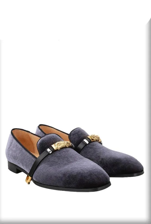 Velvet Men Loafers with Gold Metal Buckle - Men Shoes