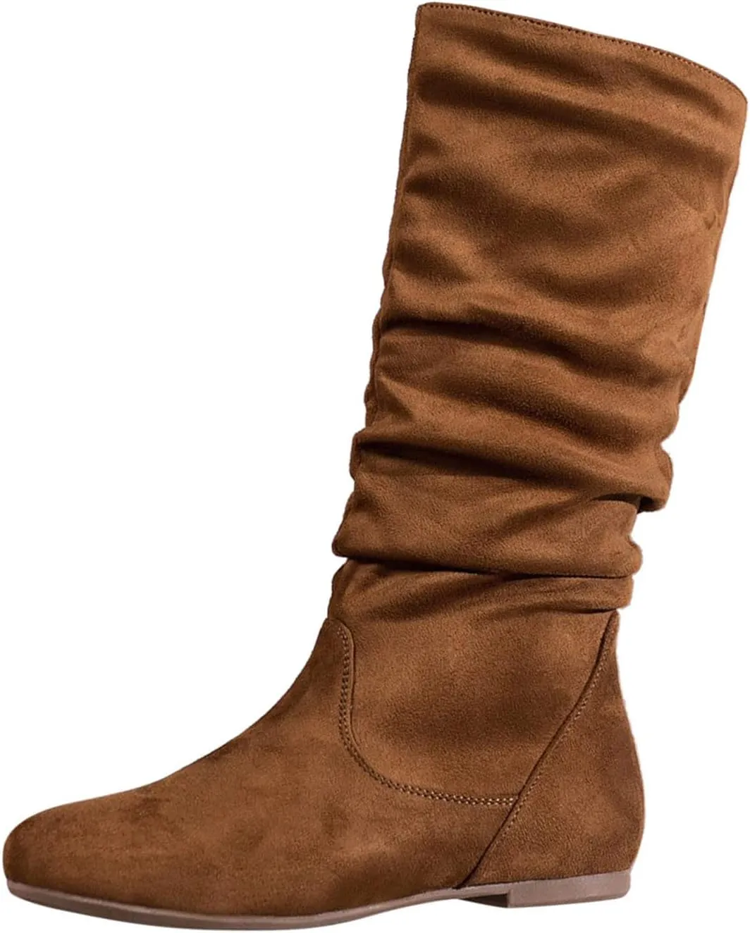 White Cowgirl Boots Retro Side Zipper Flats Thigh High Boots Pleated Suede Knee High Boots Fall Long Bootie