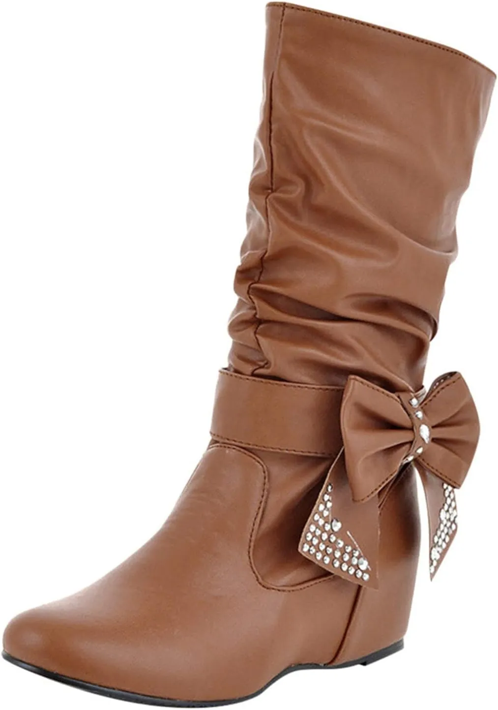 Winter Boots For Women Retro Solid Color Thigh High Boots Pleated Suede Chunky Heeled Knee High Cowgirl Boots