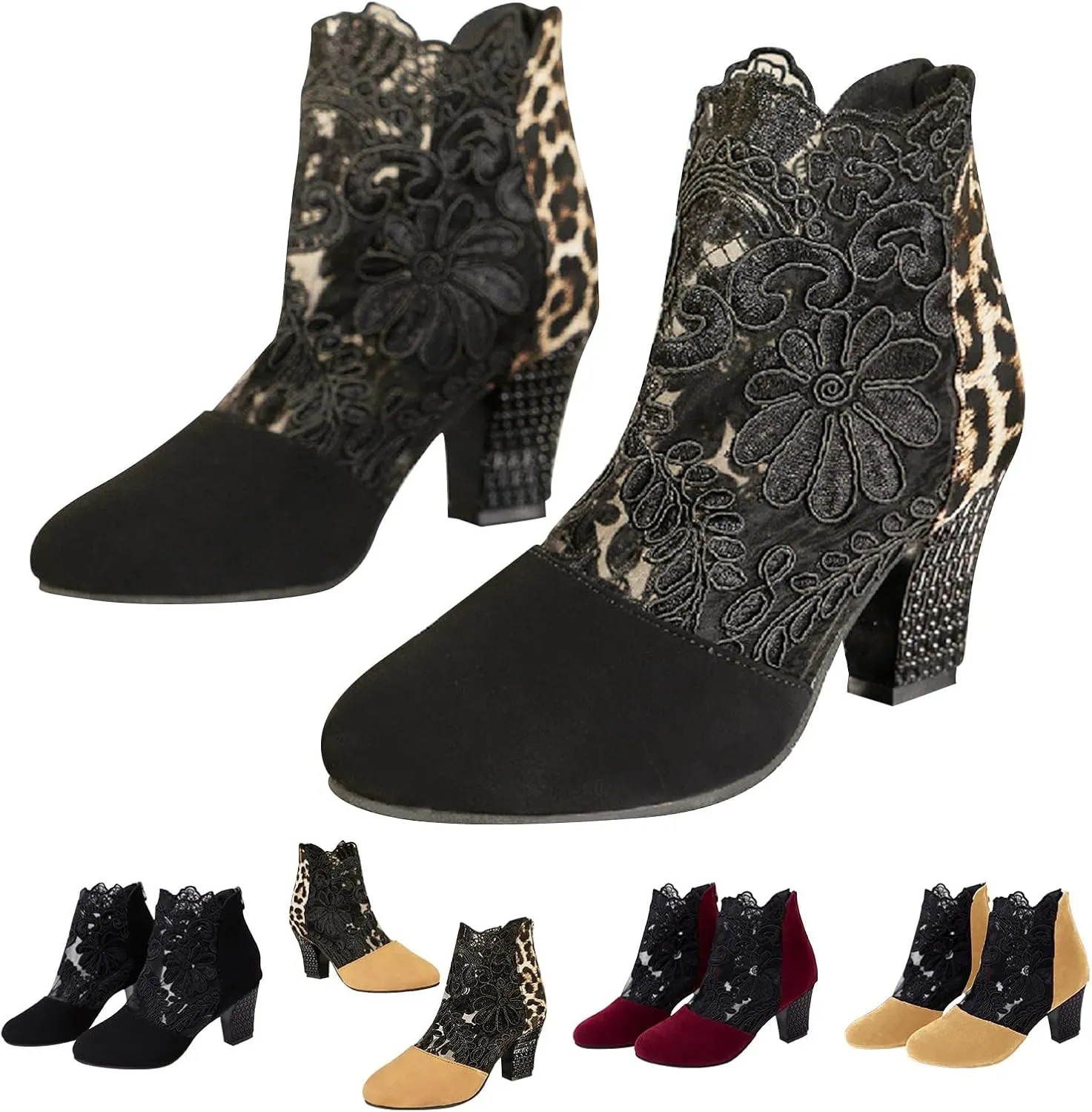 Womens Booties Low Heel Black Western Boots Women Womens Wide Ankle Boots Chelsea Boots Women Ankle Boots Men Work Black Leather Ankle Boots for Women Pointed Toe Low Heel
