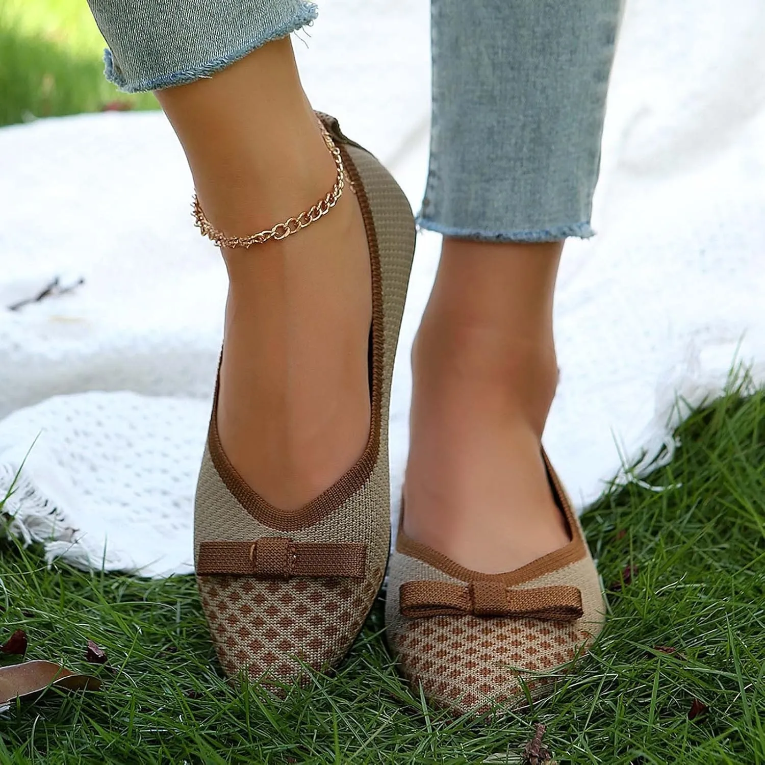 Women's Casual Pointed Toe Comfortable Slip On Ballet Shoes for Daily Wear with Skirt Outfits Spring Summer