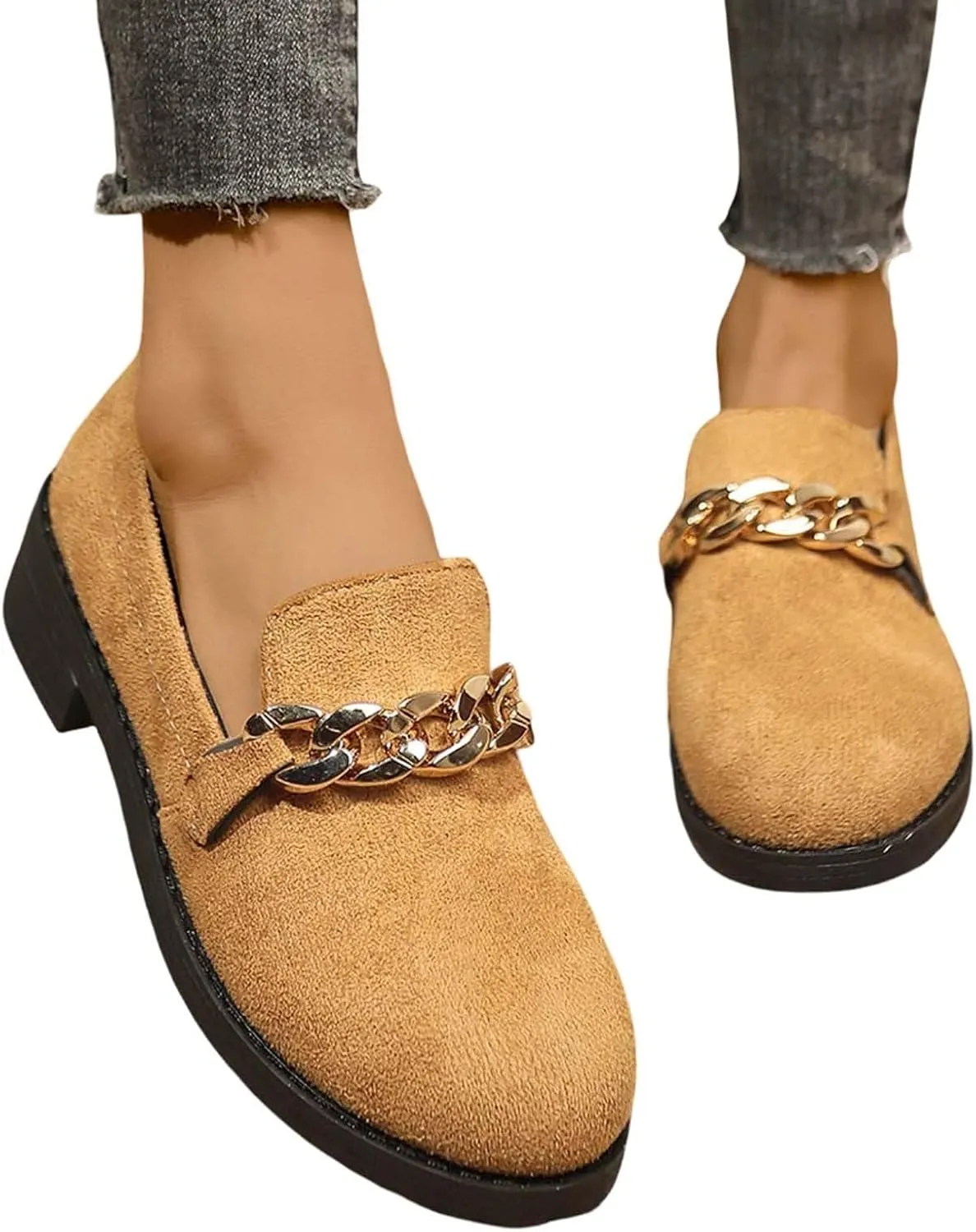 Women's Casual Slip On Loafers Comfortable Round Toe Mules with Metal Buckle Design for Daily Wear and Travel