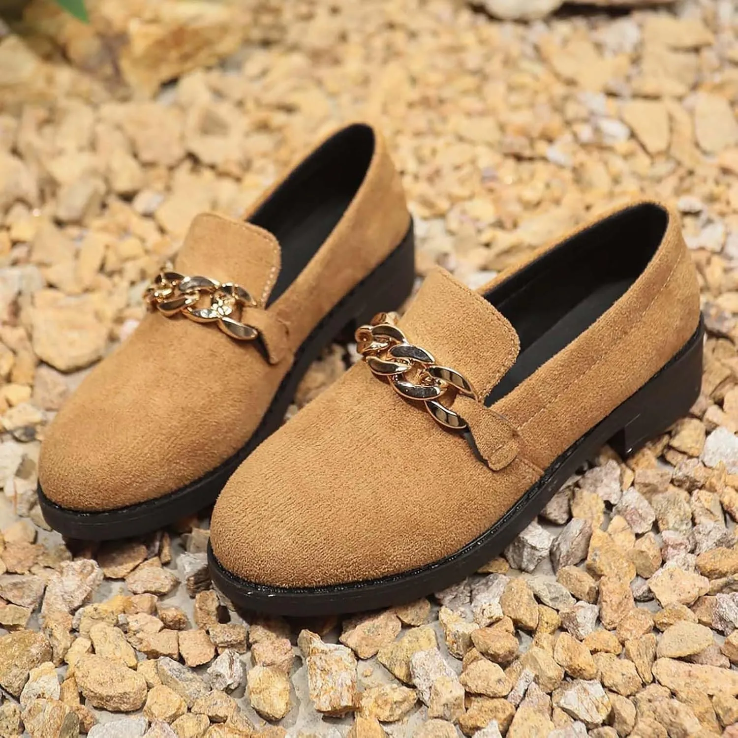 Women's Casual Slip On Loafers Comfortable Round Toe Mules with Metal Buckle Design for Daily Wear and Travel